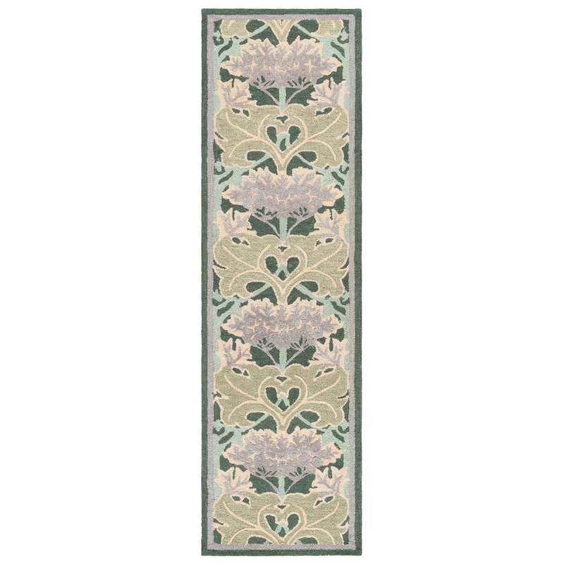 SAFAVIEH Handmade Earthly Treasure Kara Traditional Oriental Wool Rug - Sage/Beige - 2'3" x 8' Runner