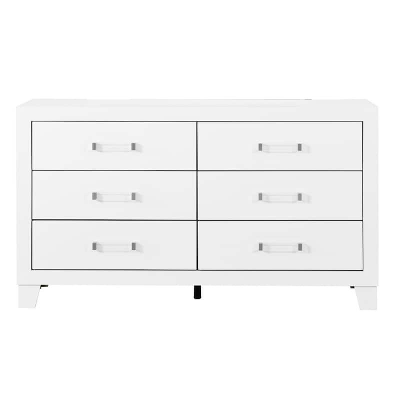 HomeRoots 58" White Wood Six Drawer Double Dresser