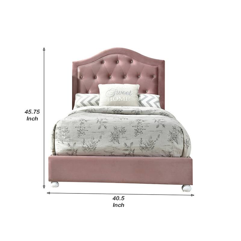 Twin Bed with Button Tufted Arched Headboard, Pink