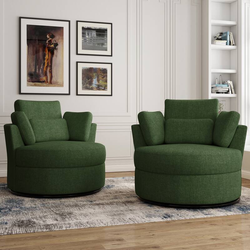 Upholstered Swivel Barrel Armchair with Storage Ottoman (Set of 2)
