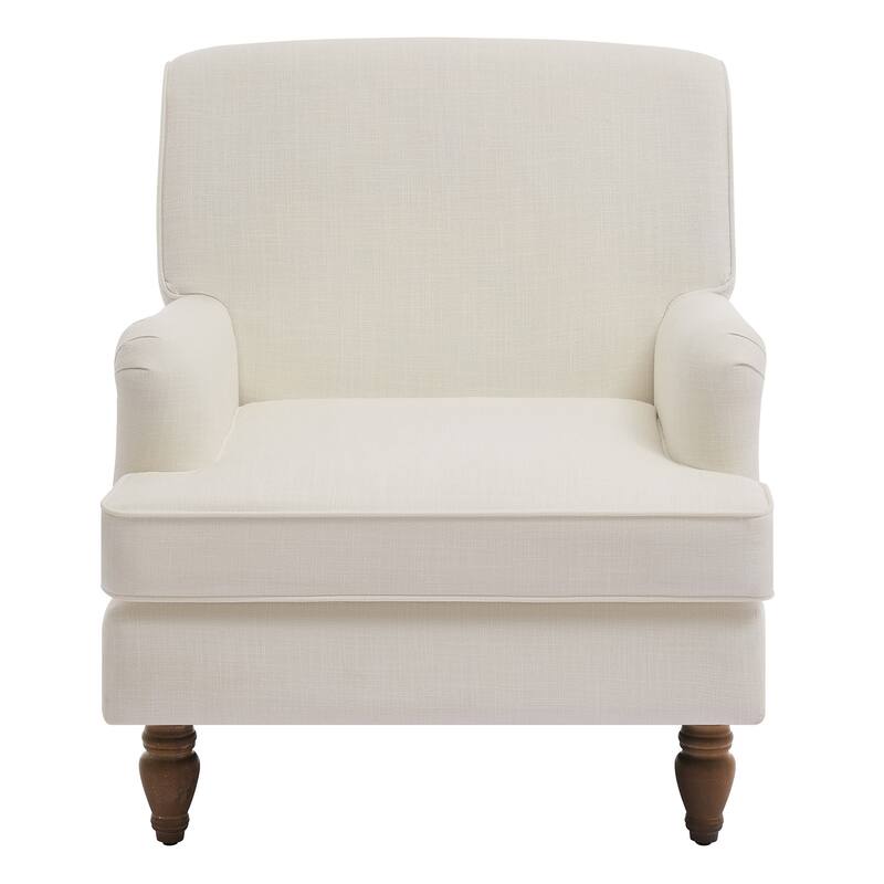 Upholstered Linen Fabric Armchair with Antique Solid Wood Legs, Accent Chair Single Sofa Chair for Living Room, Bedroom