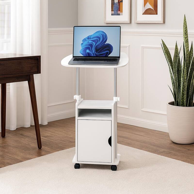 Rolling Laptop Cart Sit-to-Stand with Adjustable Height & Storage