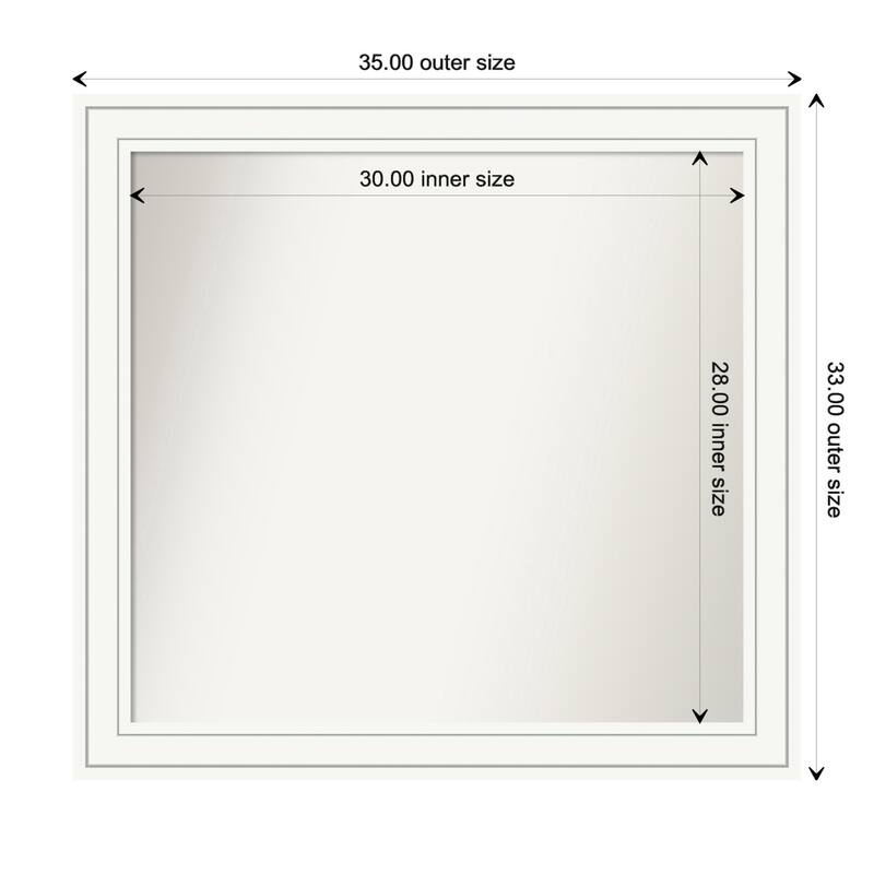 Craftsman White Framed Non-Beveled Custom Wall Mirror, Bathroom Vanity Mirror - Outer Size: 35 x 33