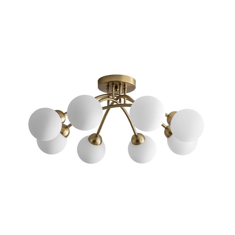 Mid-Century Opal Glass Globe Round Sputnik Ceiling Light 27in