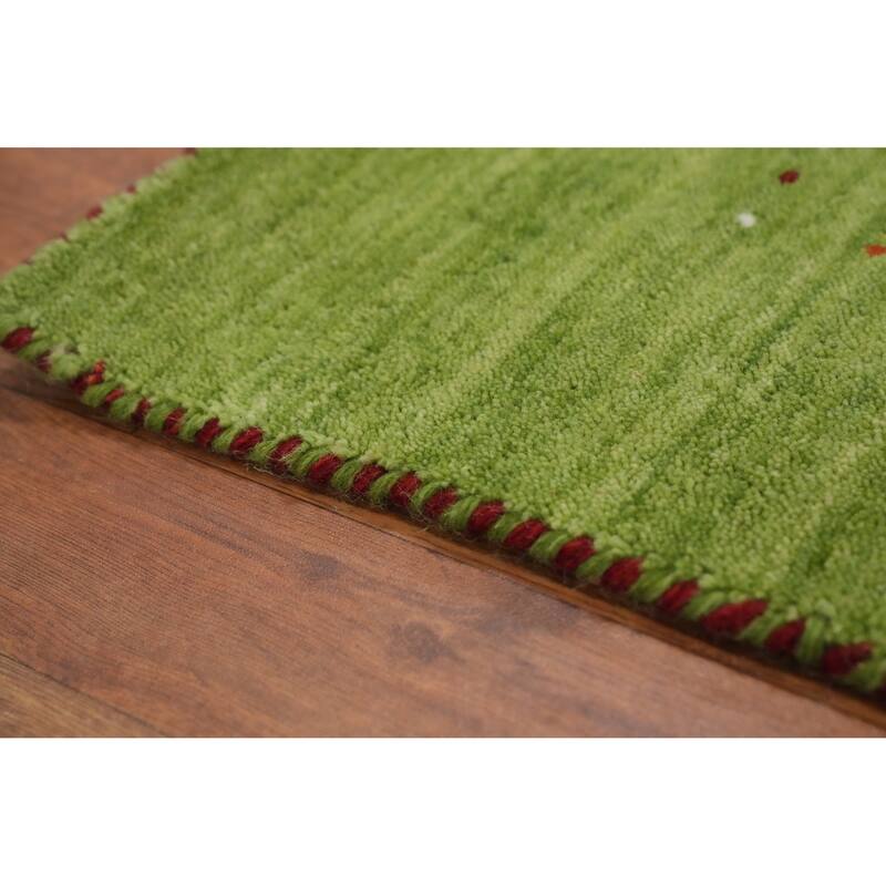 Hand Knotted Oriental 100% Wool Carpet Tribal Animal Pictorial Green Gabbeh Area Rug - 9' 8'' X 6' 6''