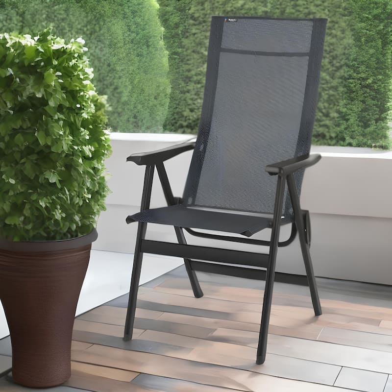 24 Inch Outdoor Armchair Grey and Black Steel Frame Patio Seating - 24.4” x 25.1” x 46” - Grey-Black