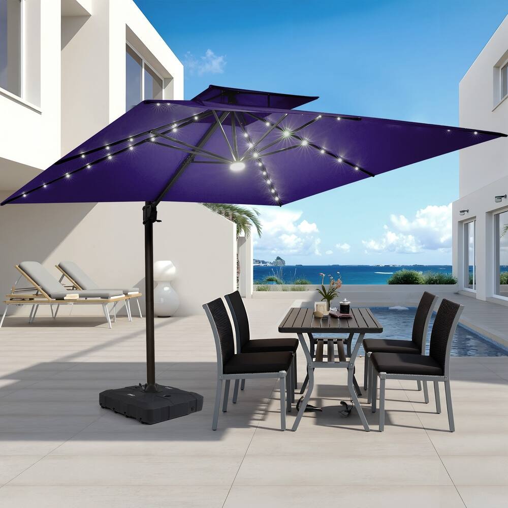 VredHom 9 x 11ft Outdoor Aluminum Dual Top Cantilever Patio Umbrella LED Light with HDPE Base