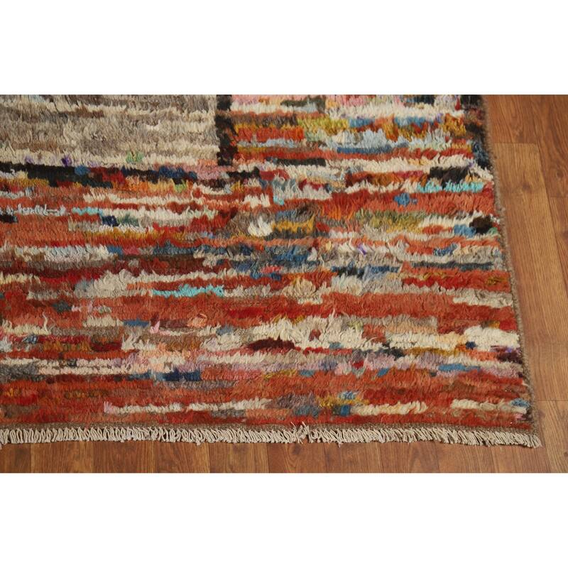 Geometric Moroccan Oriental Rug Hand-Knotted Oriental Wool Carpet - 6'6" x 9'7"