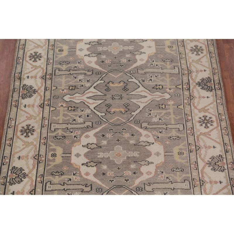 Gray Oushak Indian Runner Rug Hand-Knotted Wool Carpet - 6'0" x 18'0"