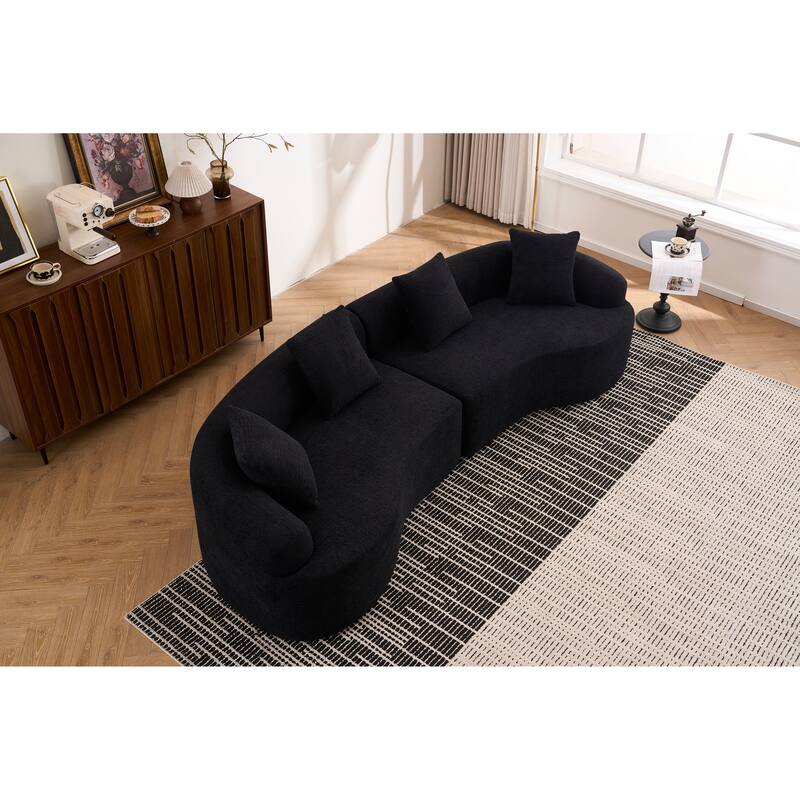 Modular Curved Sectional Sofa, Full Compression 4-Seater Foam Couch, Chenille Boneless Cloud Sofa for Living Room, Bedroom
