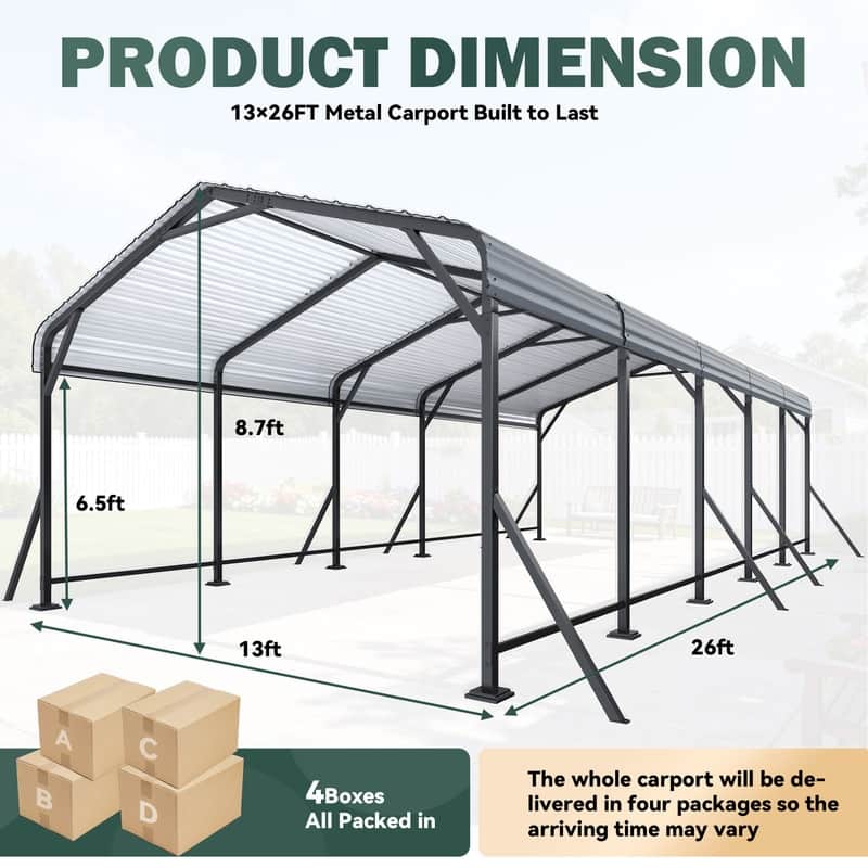 EROMMY Heavy Duty Metal Carport with Extra Support Poles, UV & Waterproof Car Canopy for Outdoor Vehicle Shelter