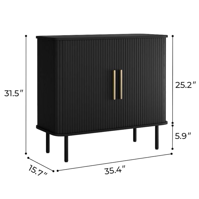 Tambour Door Accent Cabinet Modern Sideboard Buffet Cabinet, Black