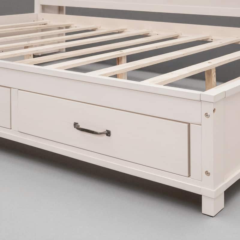 Full Size Wooden Daybed with 3 Drawers, USB Charging Ports, Shelf, and Soft Headboard Panel - No Box Spring Needed