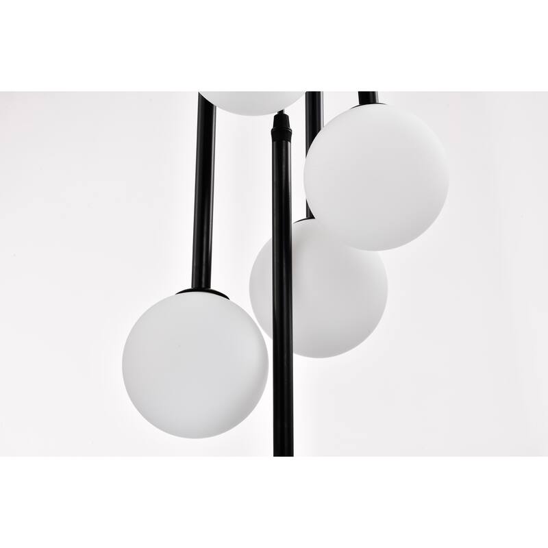 Cisevol 9-Light Chandelier with Frosted Glass Globe Pendant Cluster Black Finish