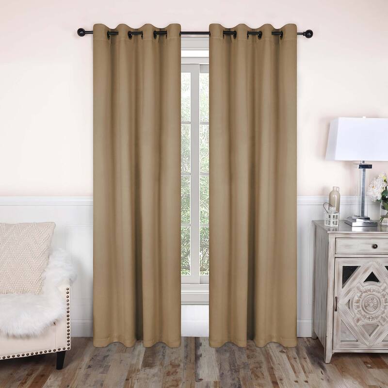 Superior Solid Machine Washable Room Darkening Grommet Curtains, Set of 2