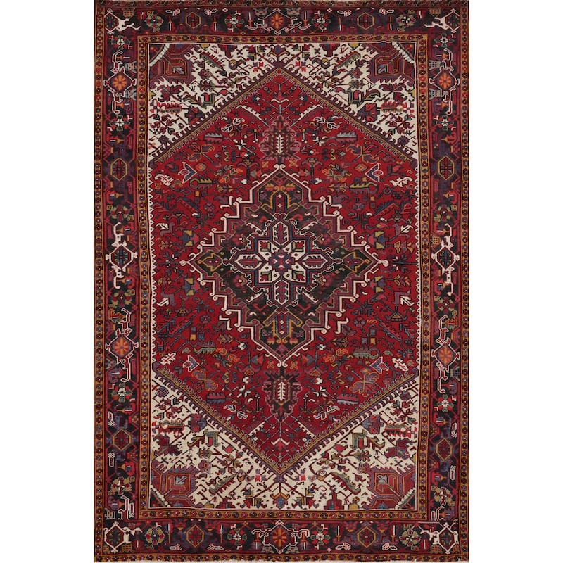 Hand Knotted Oriental 100% Wool Carpet Traditional Medallion Red Heriz Area Rug - 11' 2'' X 7' 10''