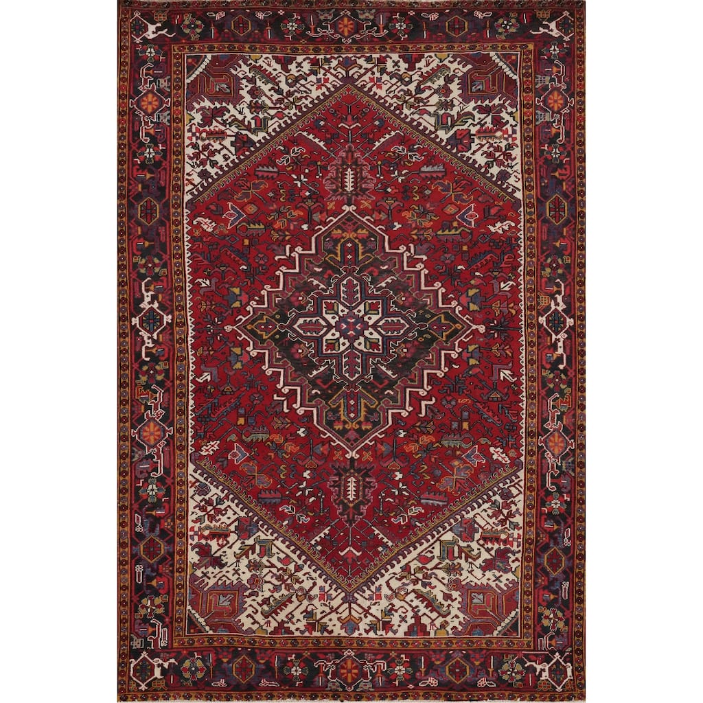 Hand Knotted Oriental 100% Wool Carpet Traditional Medallion Red Heriz Area Rug - 11' 2'' X 7' 10''