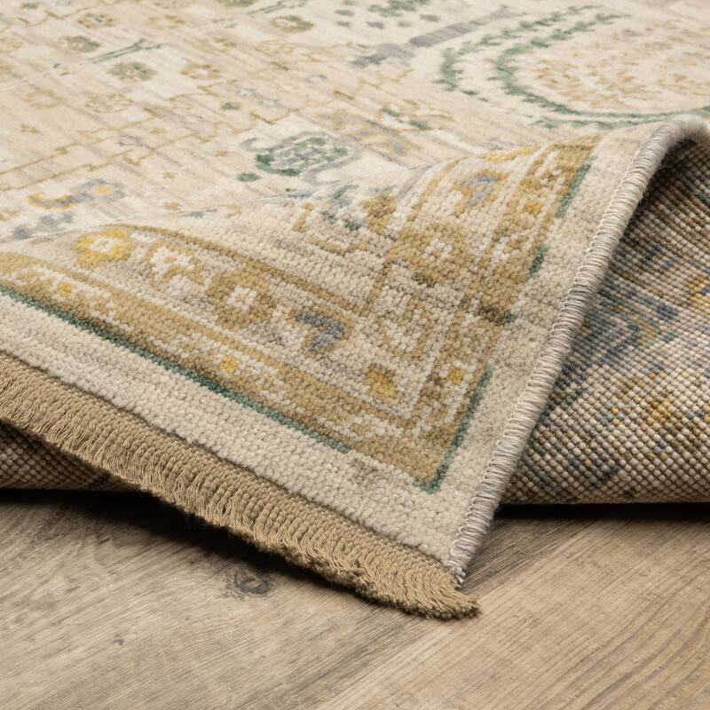 Adelaide Tree of Life Traditional Beige/ Green Wool Blend Area Rug-