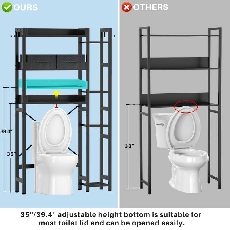 31'' W Over the Toilet Storage Shelf with 2 Drawers and 4 Hooks for Restroom and Laundry