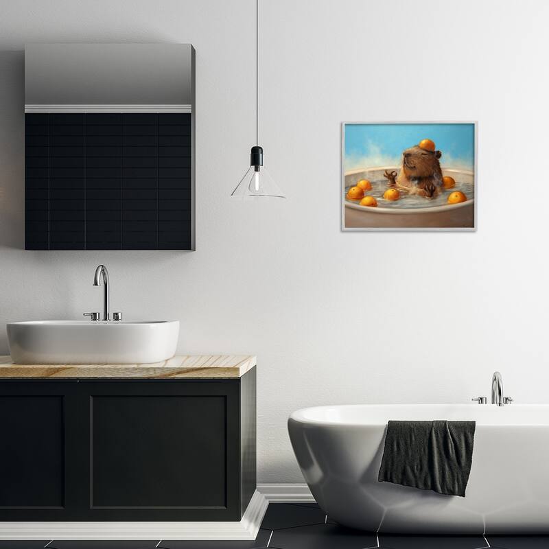Stupell Capybara in Orange Bath Framed Giclee Art Design By Lucia Heffernan