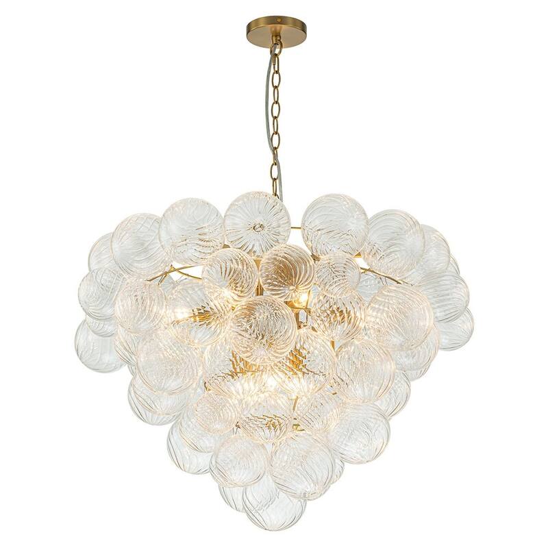 Modern Bubble Swirled Glass Globe Chandelier - Brushed Brass 27in