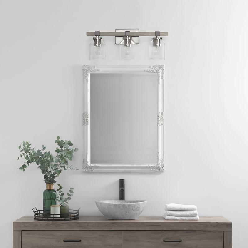 3-Light Vanity Light - Metal & Glass Shade Wall Sconce - Brushed Nickel & Black Finish - 6.5