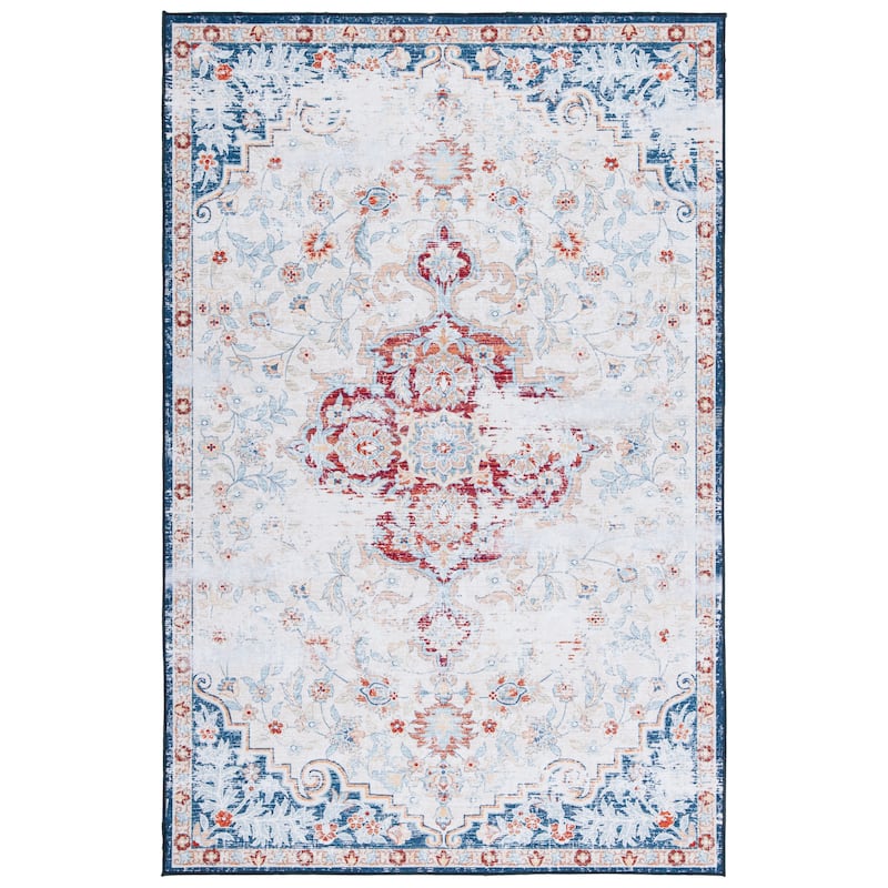 SAFAVIEH Tucson Machine Washable Slip Resistant Harmanda Oriental Medallion - 3' x 5' - Beige/Rust - Rectangle