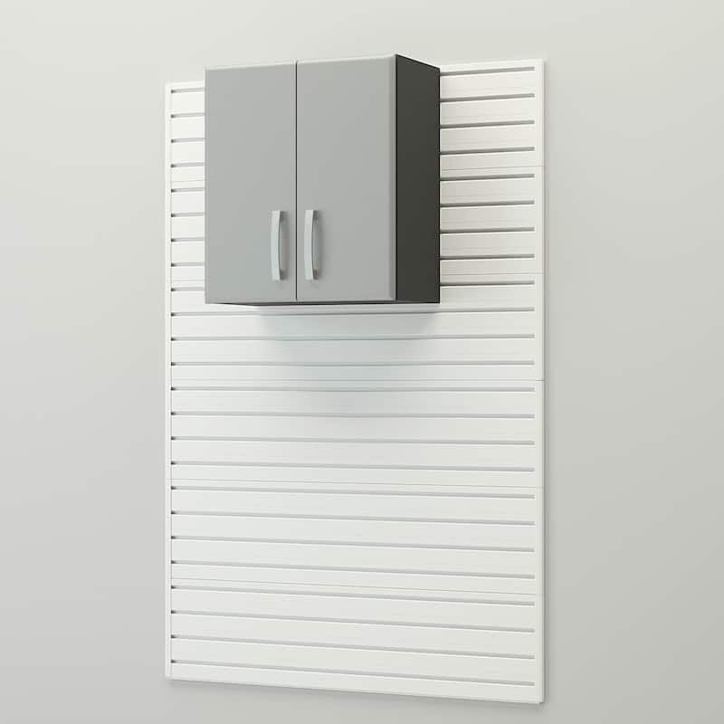 36 Piece Slatwall Panel, Cabinet, Hook, Bin, Shelf and Workstation Storage Set
