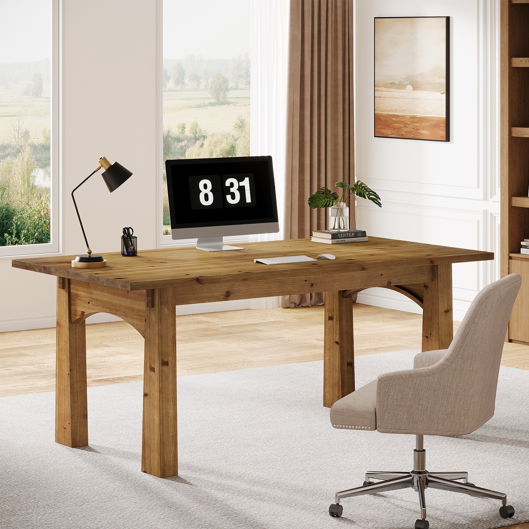 63-inch Wooden Farmhouse Computer Desk for Home Office
