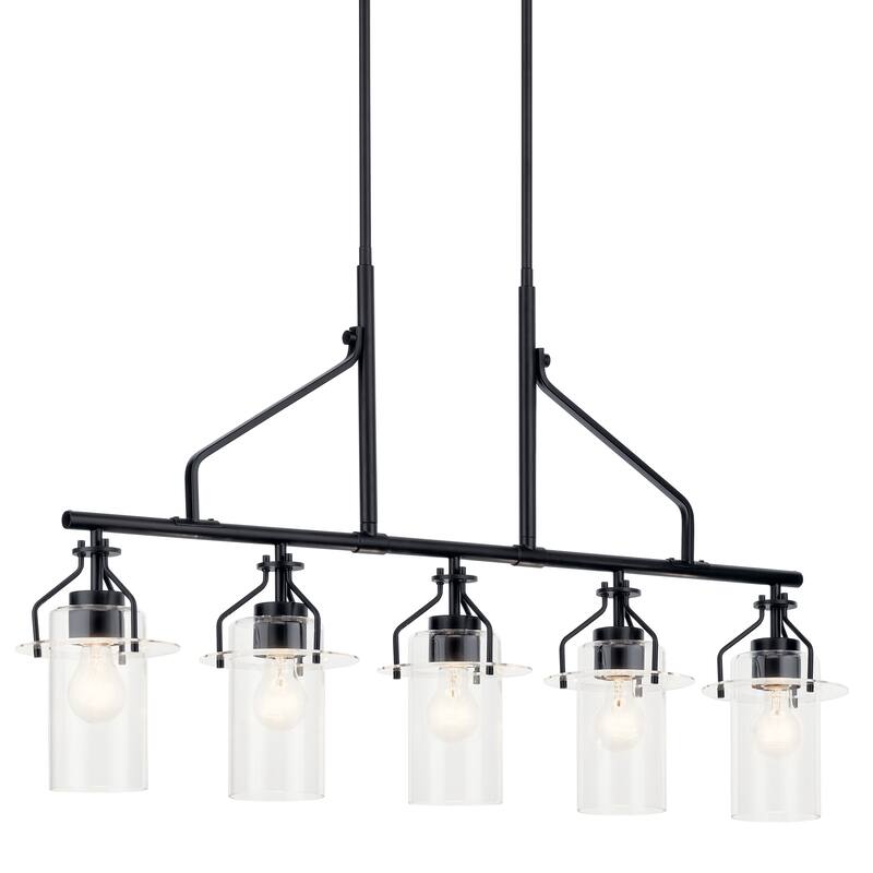 Kichler Lighting Everett 5-Light Black Vintage Industrial Linear Chandelier with Clear Glass