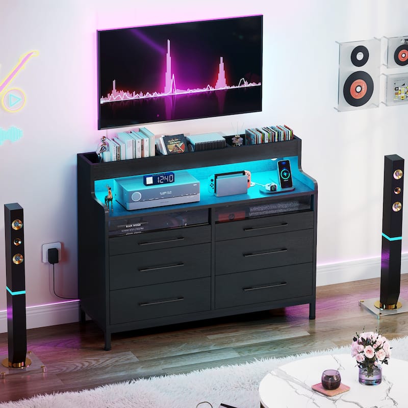 Moasis Modern 6-Drawer Storage Chest Dresser Drawer Organizers with LED Light