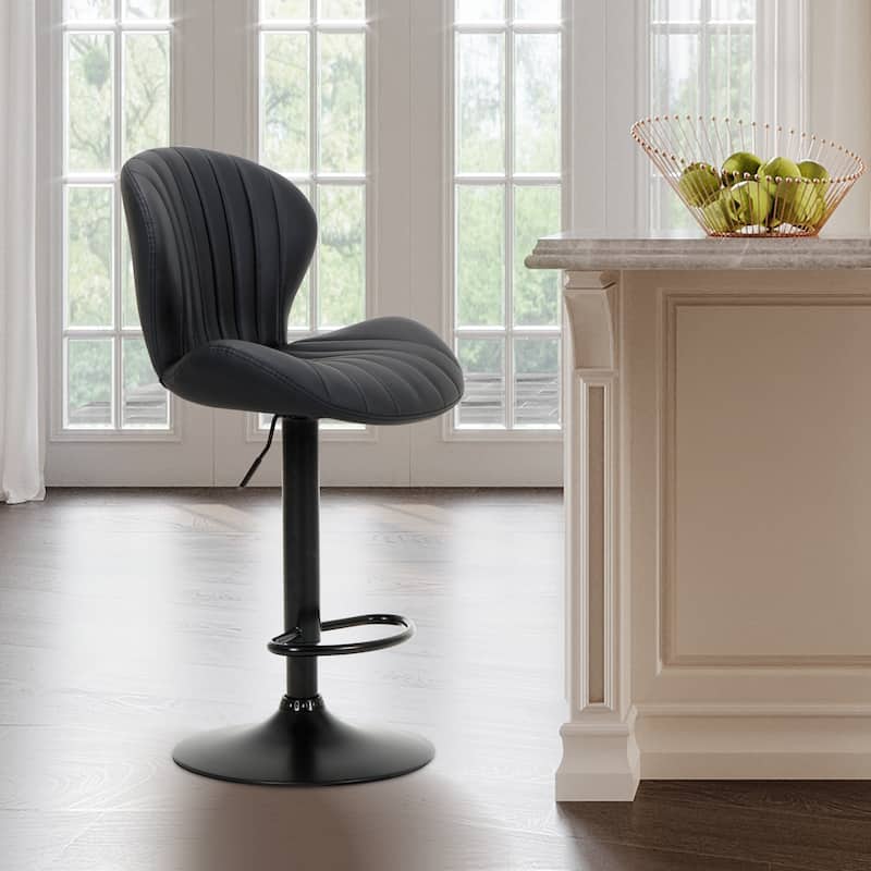 COLAMY 2 Adjustable Swivel Bar Stools - PU Leather High Back Counter Height Stools for Kitchen Island & Bar