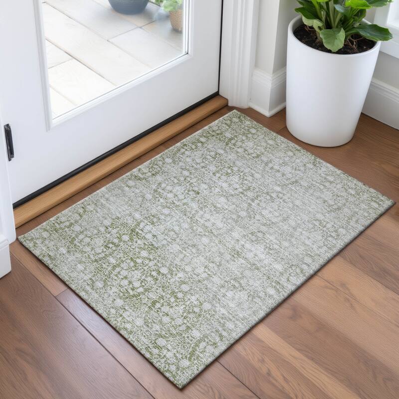 Premium Washable Super Soft Vintage Traditional Mayfield Rug - Aloe - 1'8" x 2'6"
