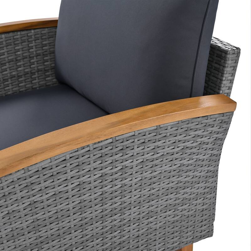 Roomfitters 9-Piece Outdoor Patio Furniture Set with Gray Rattan Sectional Sofa, 2 Armchairs and Wood Top Coffee Table, Gray