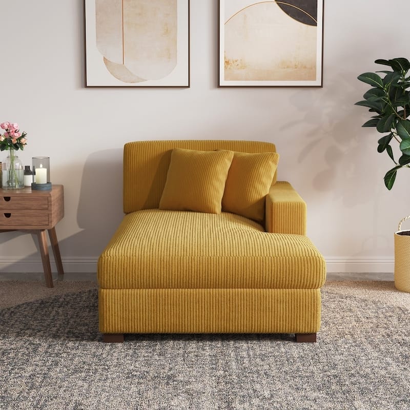 Upholstered Corduroy Chaise Lounge Chair With Pillow, Chaise Lounges For Interior