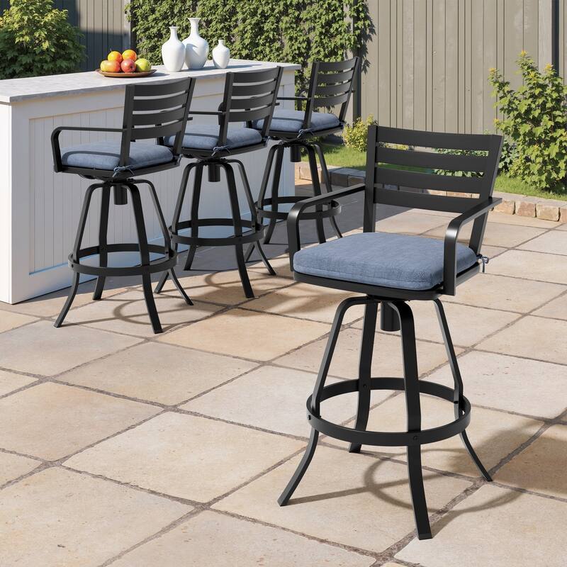 Outdoor Indoor Patio Aluminum Swivel Bar Stools Set with Sunbrella Cushions