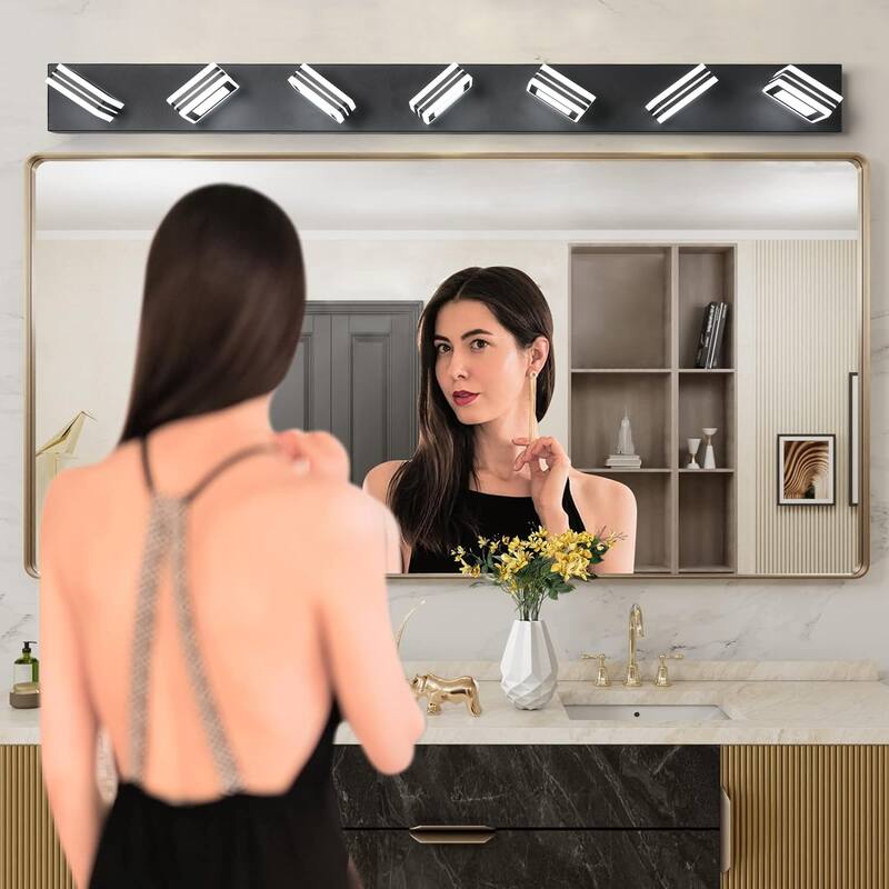45" Modern 7-Light LED Vanity Light, Square Acrylic Lampshades Wall Mount Fixture for Bathroom, Mirror Lighting