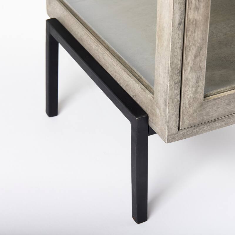 Arelius Light Brown Solid Wood w/ Black Metal Frame End/Side Table