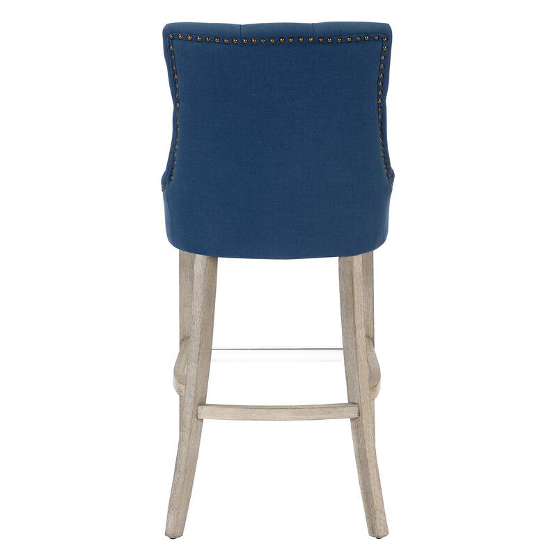 Carter 29" Upholstered Button Tufted Bar Stool, Antique Gray Legs