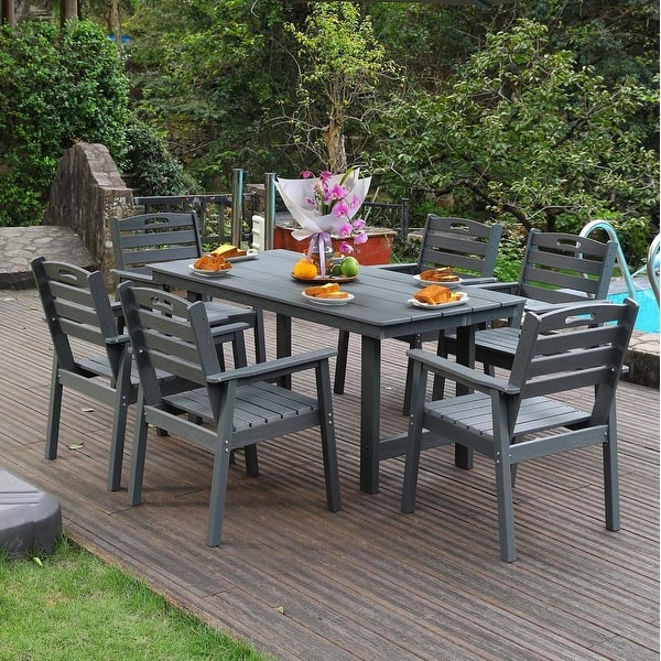 grey patio set with umbrella MFSTUDIO Table and Chairs of 4, Swivel Mesh Chairs, Canora Grey Cushion Color 7pc Outdoor Dining Set with