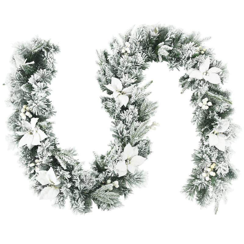 Costway 9ft Pre-lit Snowy Christmas Garland w/ Berries Poinsettia - See Details