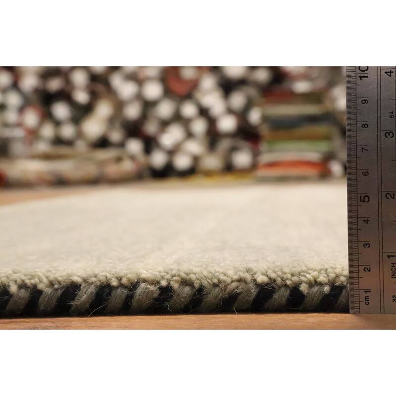 Hand Knotted Oriental 100% Wool Carpet Modern Stripe Green Gabbeh Area Rug - 7' 11'' X 7' 5''