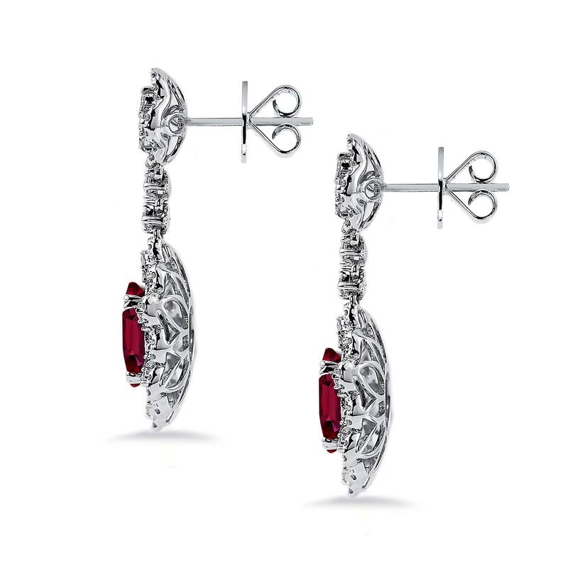 Auriya 5 3/4ct Fancy Oval-cut Red Ruby Halo Diamond Drop Earrings 1 1/4ctw 18k Gold