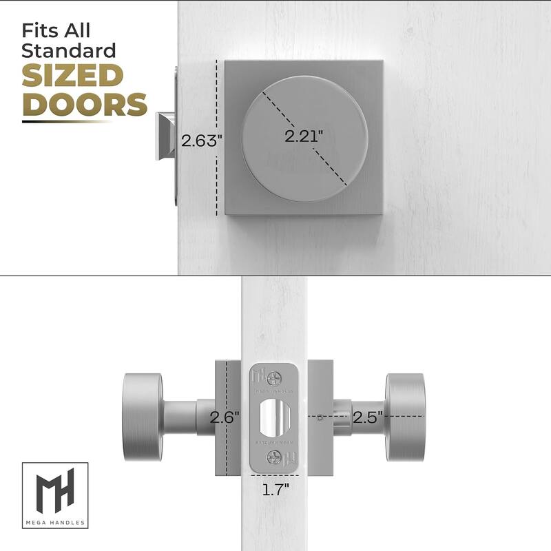 Mega Handles SUANA Square Privacy Round Knob for Hallway, Closet and Bathroom I Reversible Keyless Door Lock