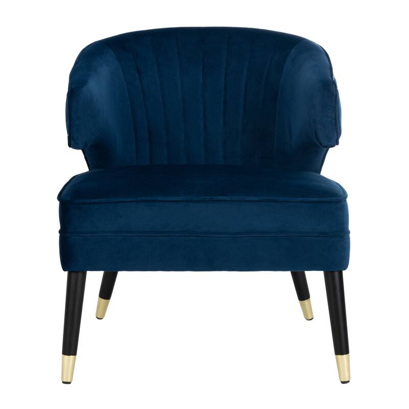 SAFAVIEH Amalia Velvet Wingback Accent Chair - 26.8" x 28" x 31.9" - 27Wx28Dx32H - Navy/Black