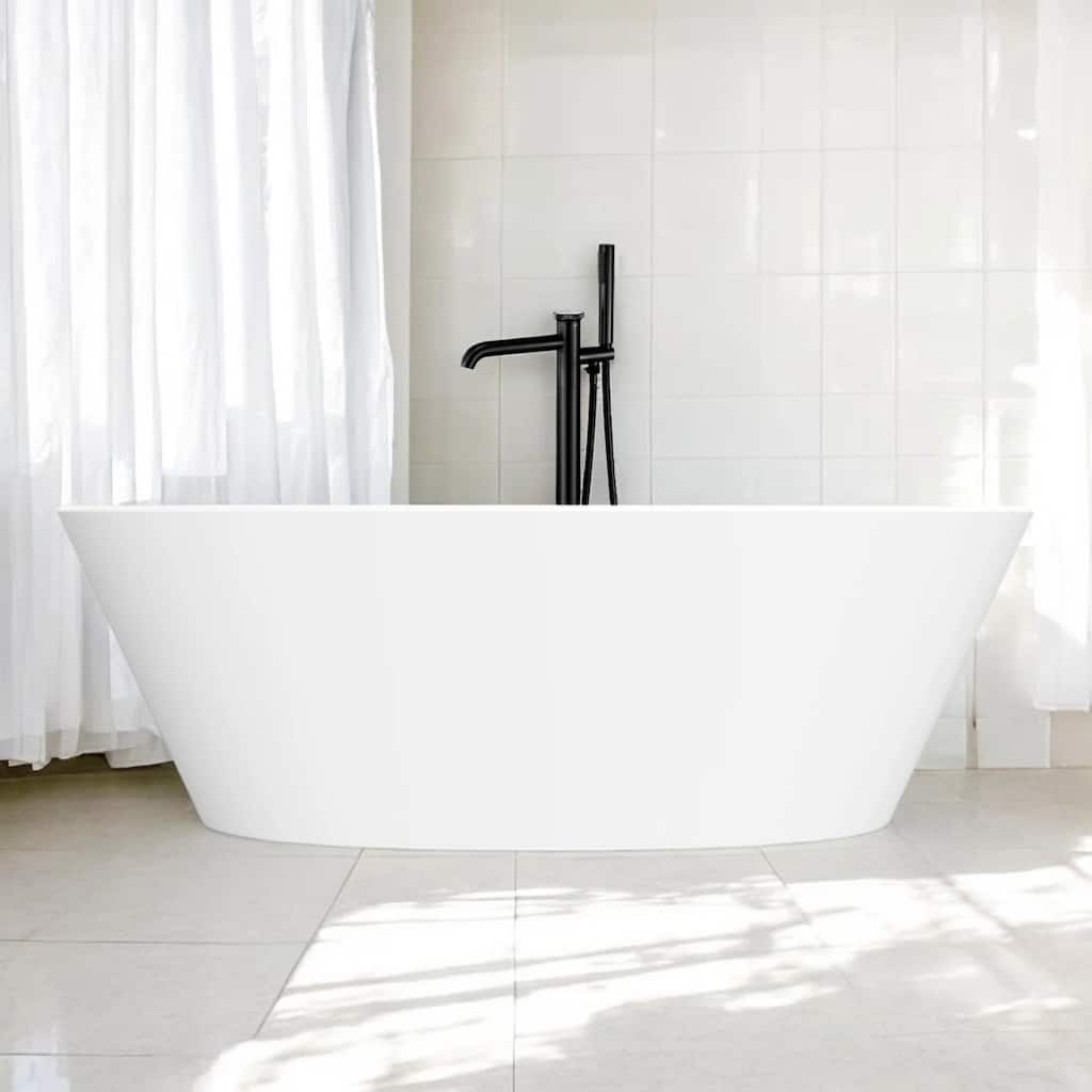 KISRAIS 67" X 33.5" Freestanding Soaking Solid Surface Artificial Stone Bathtub
