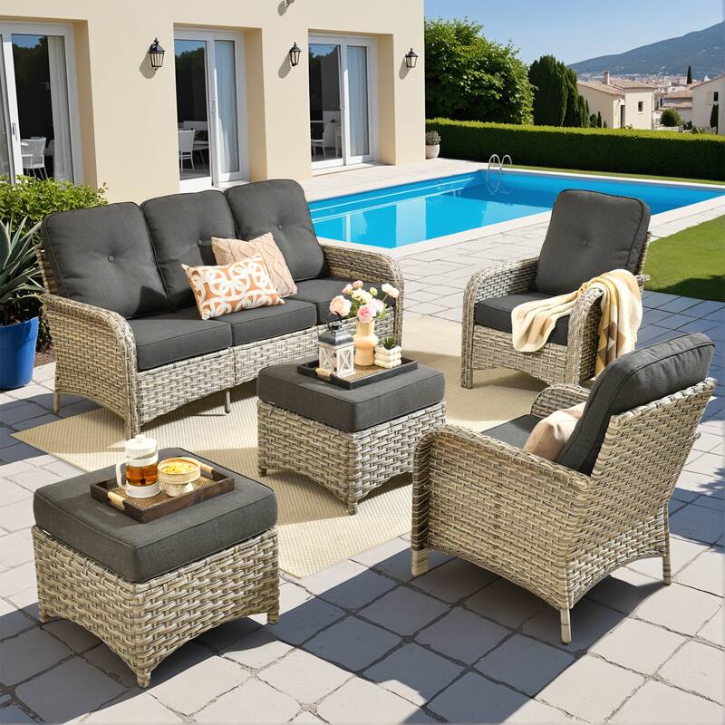 XIZZI Outdoor Patio Furniture Conversation Set with Fire Table - 5-Piece - Black