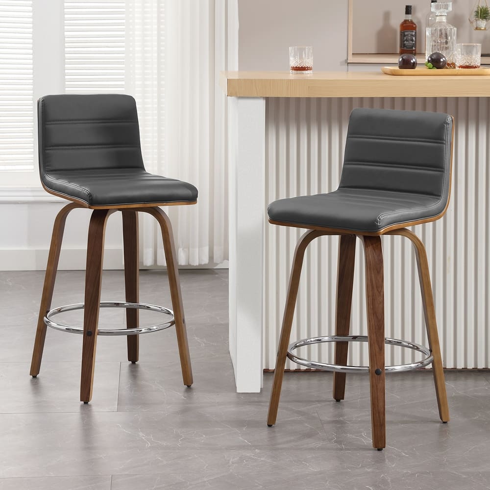 Modern Leather Upholstered Swivel Counter/Bar Stools, Set of 2