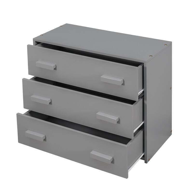 Compact Twin Loft Bed with Storage Cabinet and Shelf in Gray