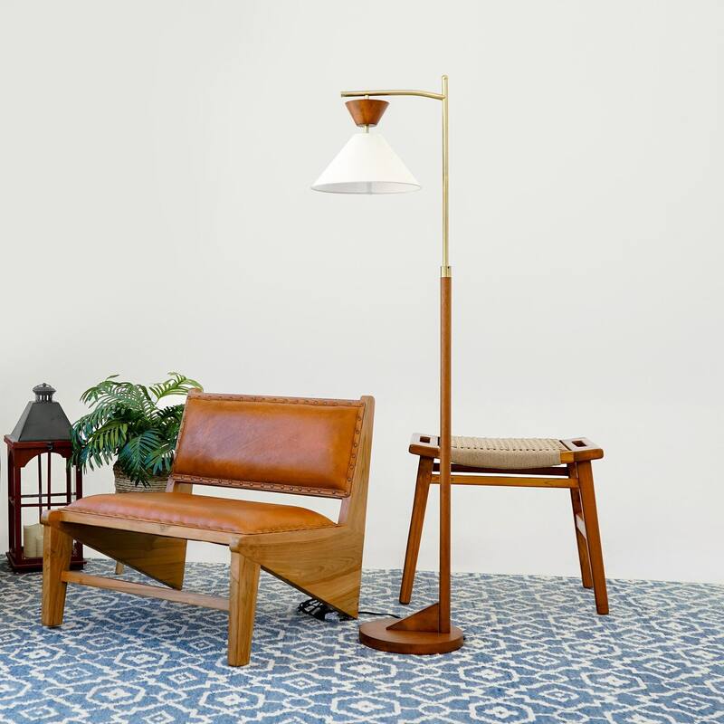 Mid-Century Modern Corner Floor Lamp with Foot Switch - Brown